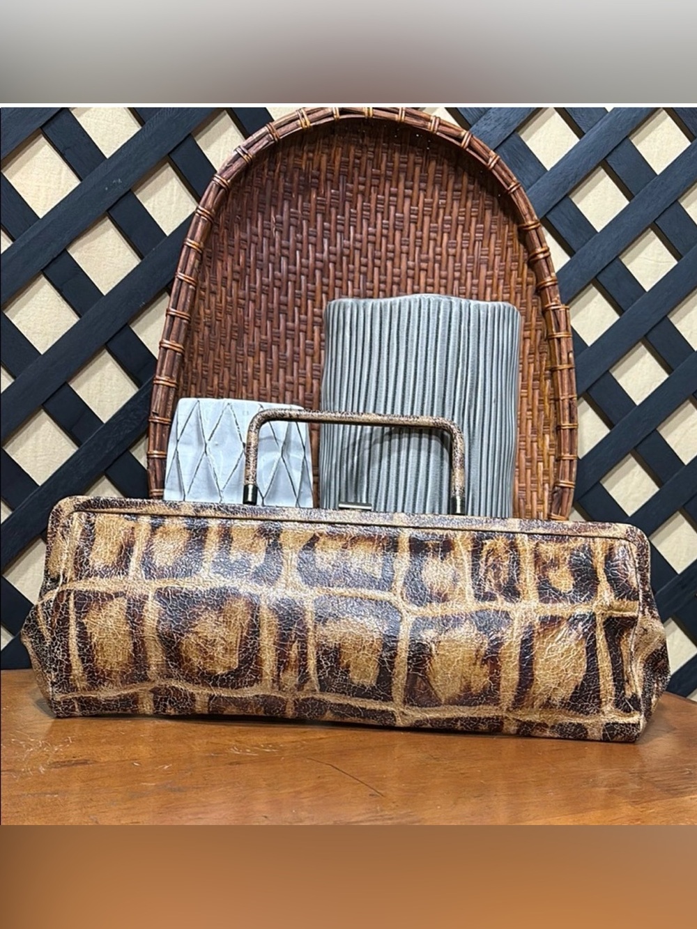 HOBO Brown Croc-Embossed Leather Hobo Clutch